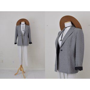 Vintage 90s Gray and White Micro Striped Jacket | size‎ 10